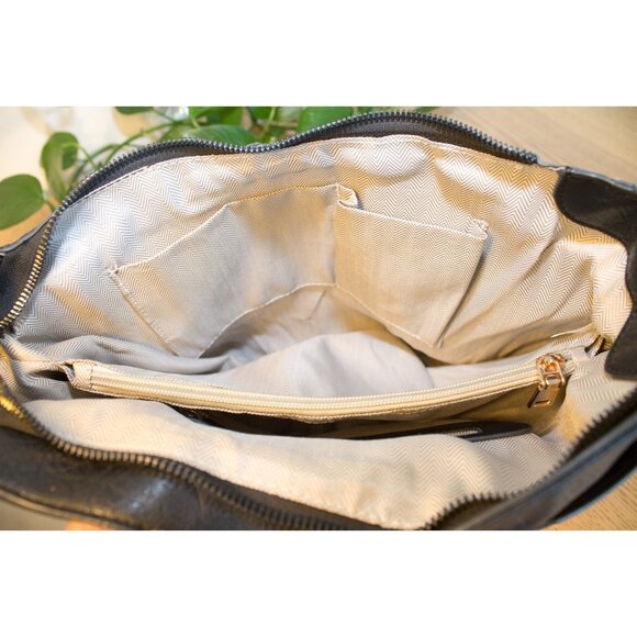 Faux Leather Handbag – Hand-Sewn Patchwork Design | Revitalized, Reinvented. - Picture 7 of 9